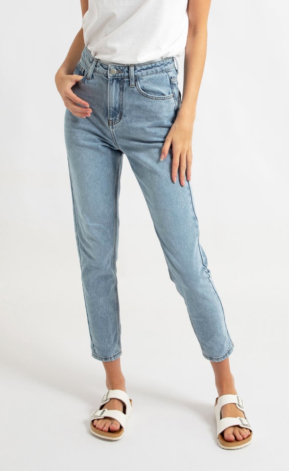 High Waist Tapered Fit Jean Blue