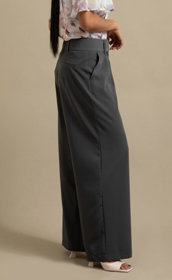 High Waist Wide Leg Pants Charcoal