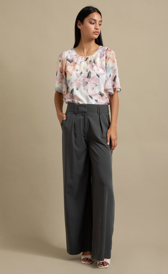 High Waist Wide Leg Pants Charcoal