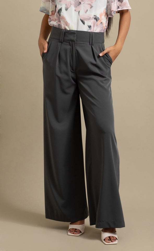 High Waist Wide Leg Pants Charcoal