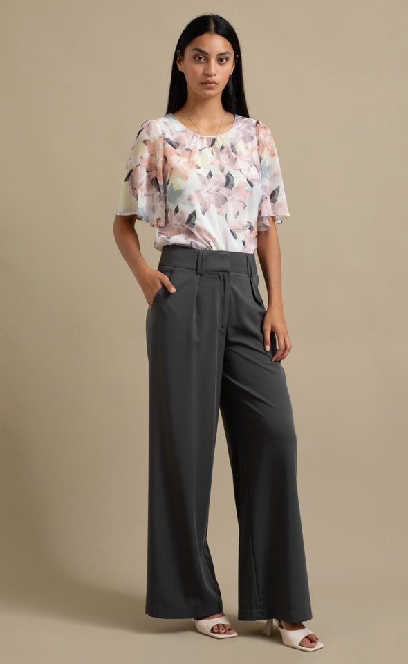 High Waist Wide Leg Pants Charcoal