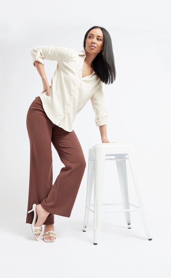 High Waist Wide Leg Pants Chocolate