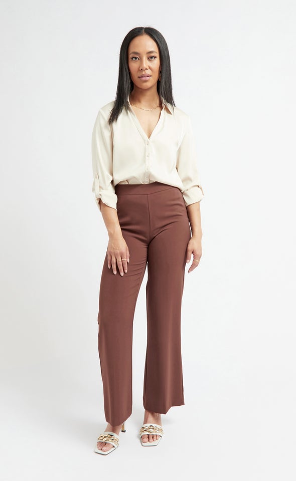 High Waist Wide Leg Pants Chocolate