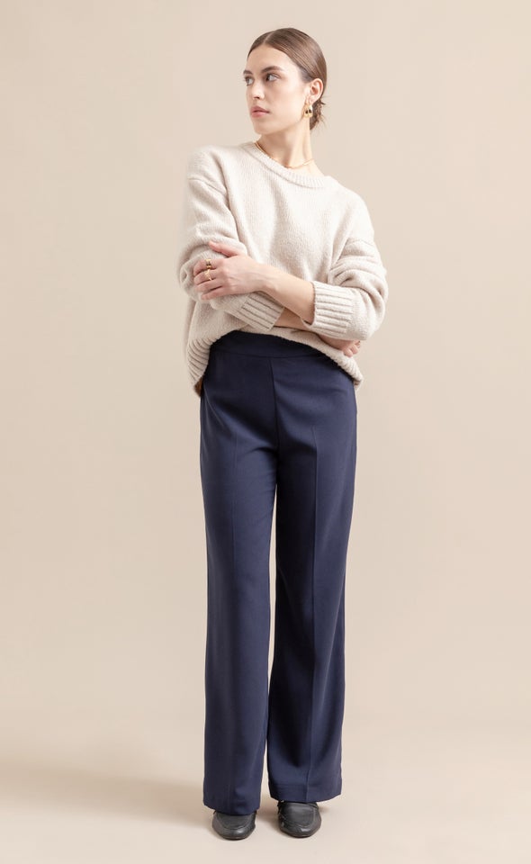 High Waist Wide Leg Pants Navy