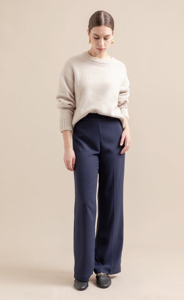 High Waist Wide Leg Pants Navy