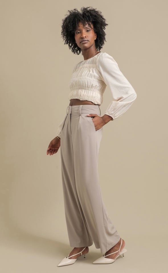 High Waist Wide Leg Pants Taupe