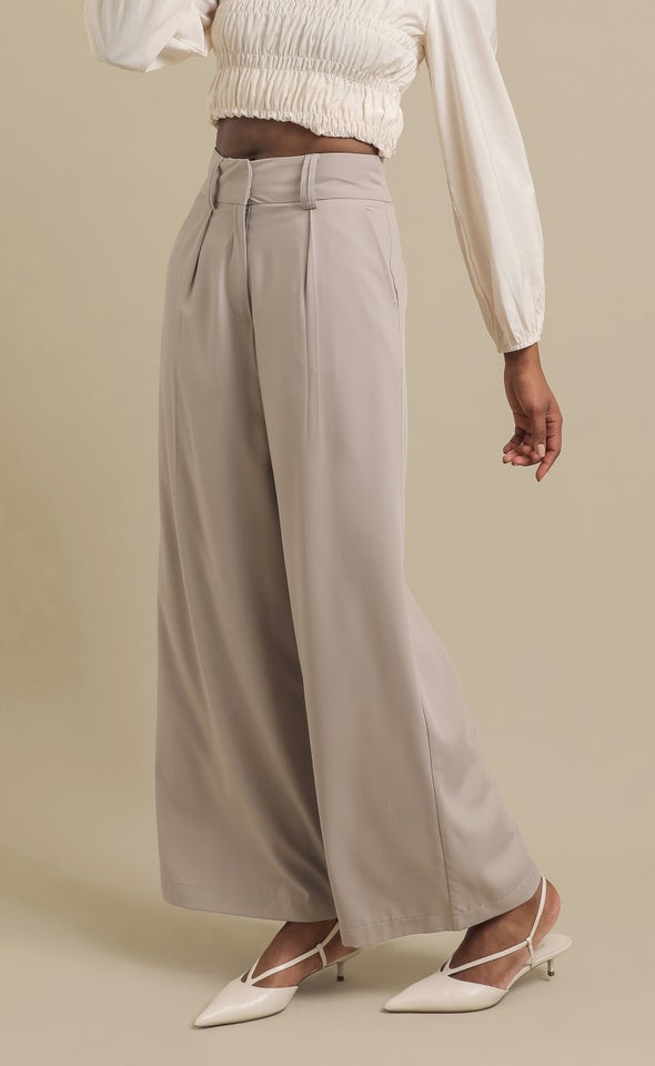 High Waist Wide Leg Pants Taupe