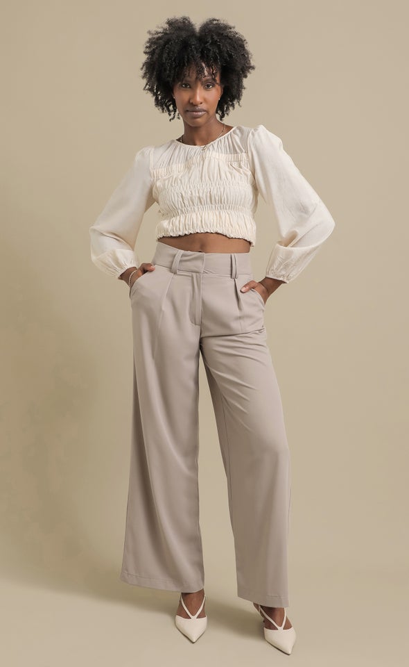 High Waist Wide Leg Pants Taupe