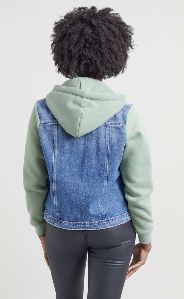 Hooded Denim Jacket Sage