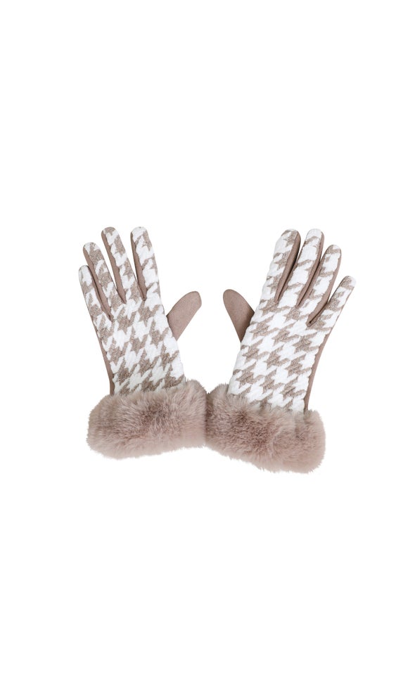 Houndstooth Gloves Camel