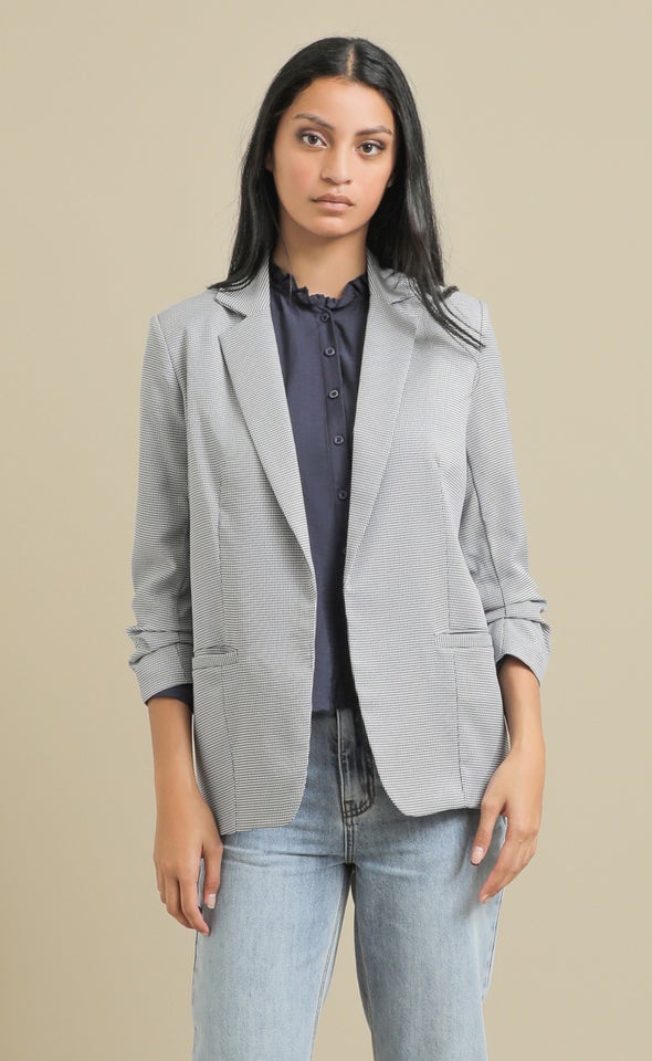 Houndstooth Jet Pocket Blazer Navy/white