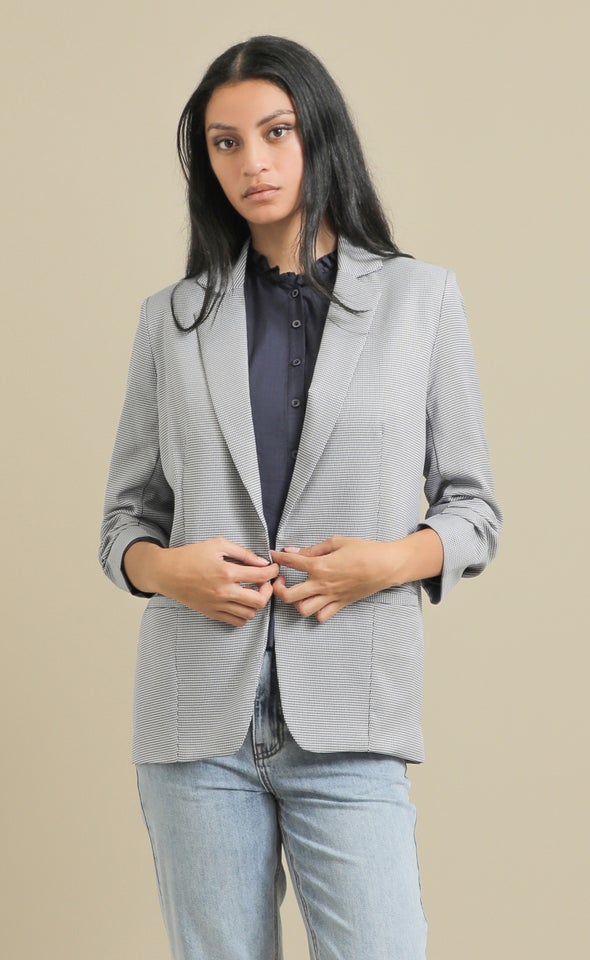 Houndstooth Jet Pocket Blazer Navy/white