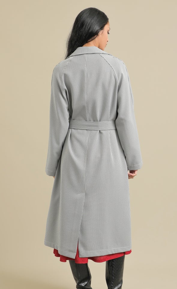 Houndstooth Trench Coat Blk/white
