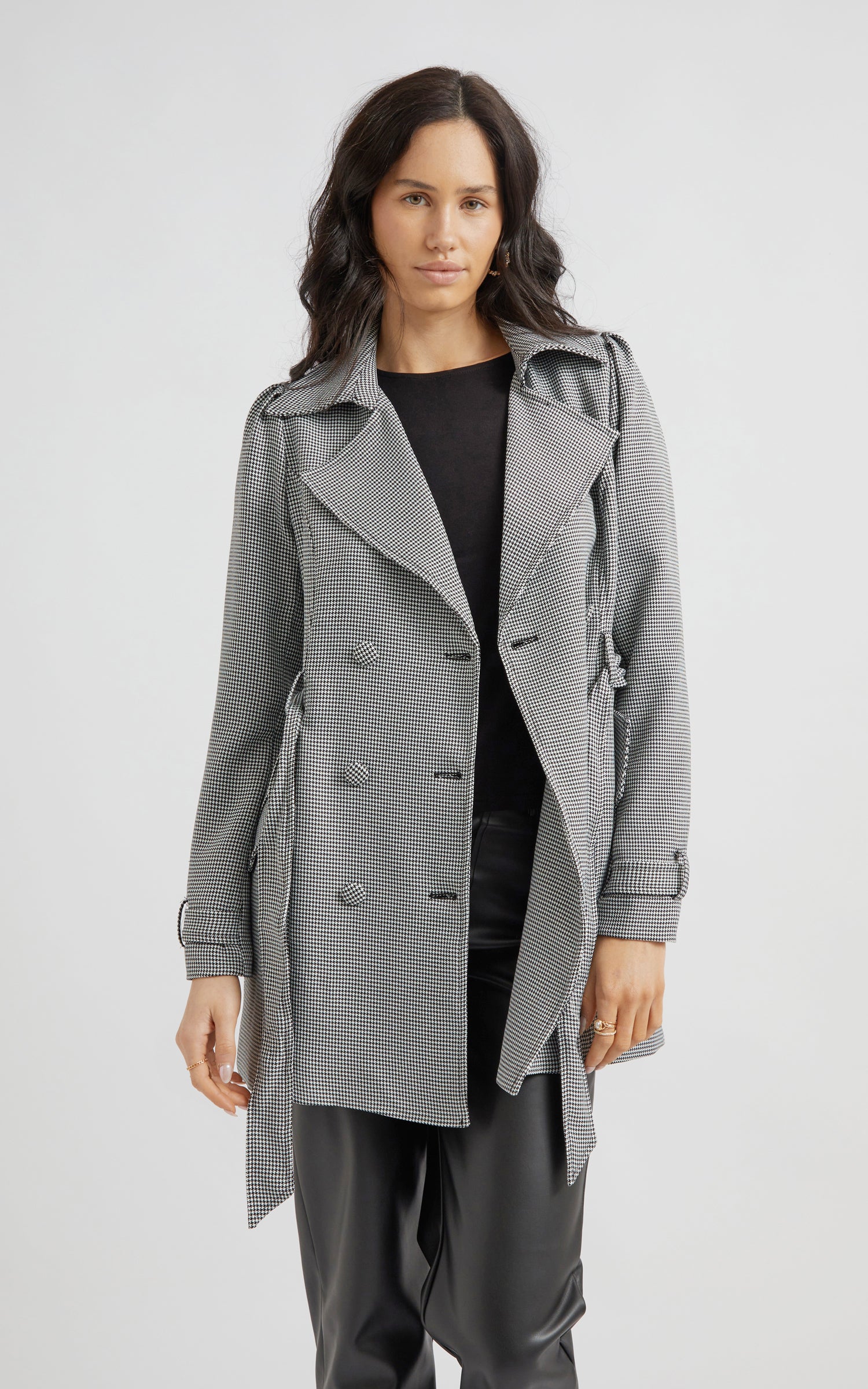 Houndstooth sales trench coat