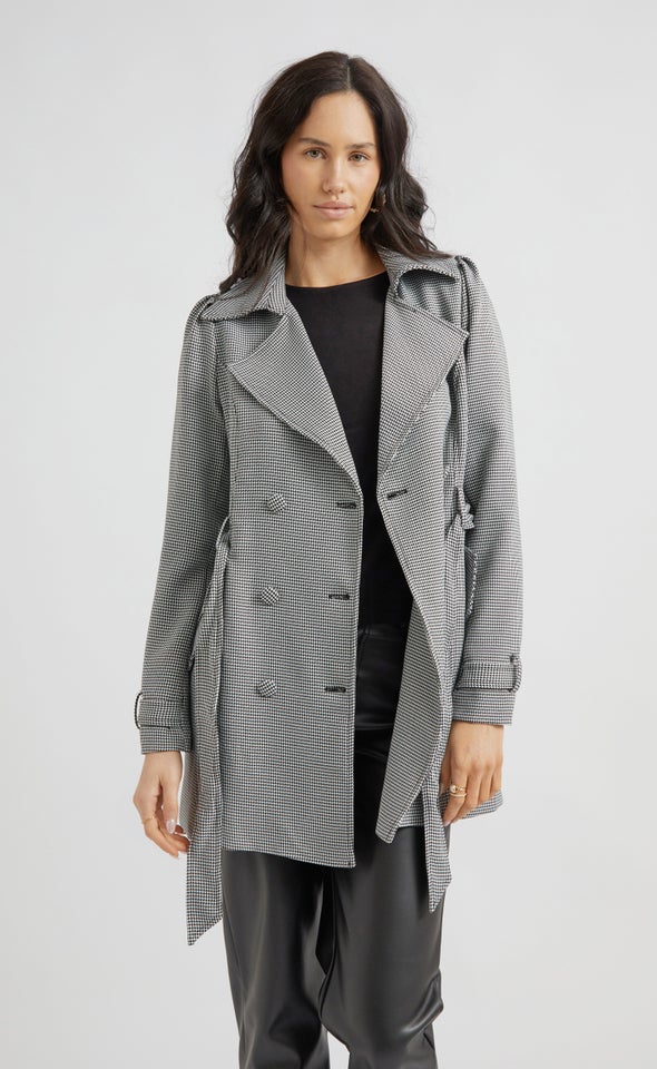 Houndstooth Trench Coat Blk/white