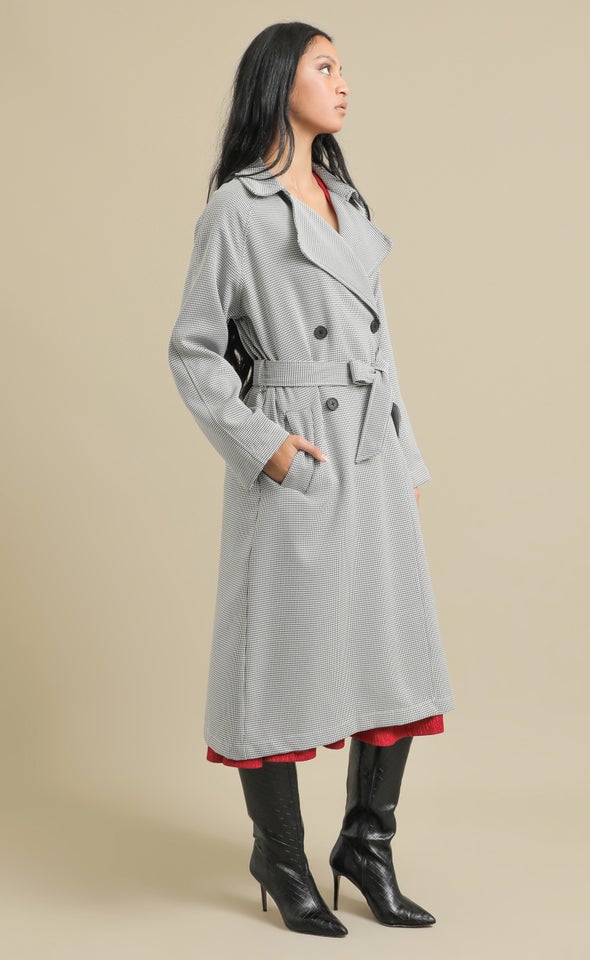 Houndstooth Trench Coat Blk/white