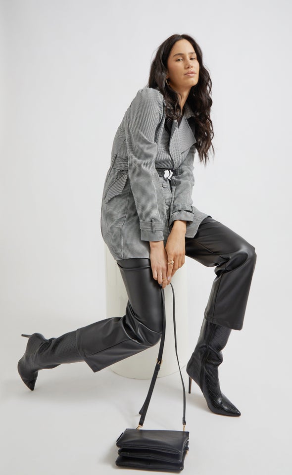 Houndstooth Trench Coat Blk/white