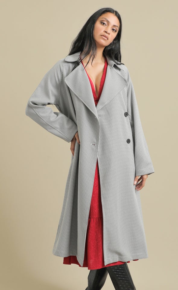 Houndstooth Trench Coat Blk/white