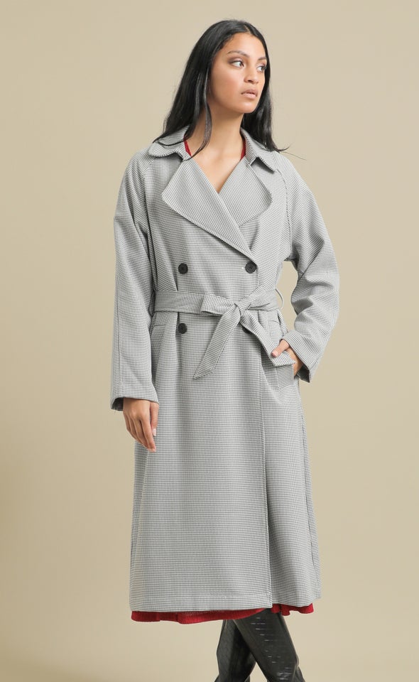 Houndstooth Trench Coat Blk/white