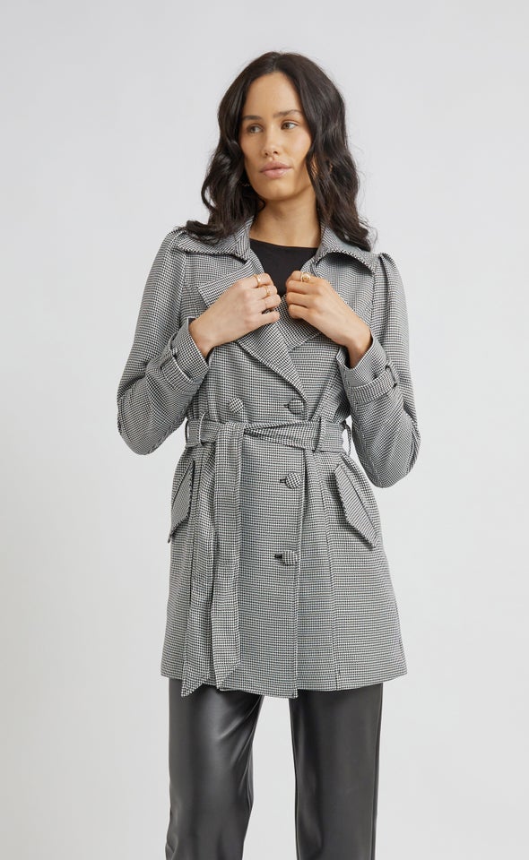 Houndstooth Trench Coat Blk/white