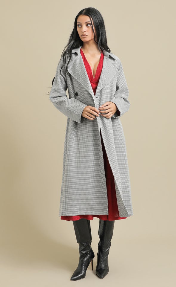 Houndstooth Trench Coat Blk/white