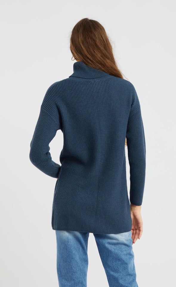 Roll Neck Front Split Tunic Ink