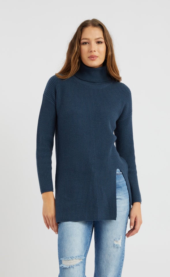 Roll Neck Front Split Tunic Ink