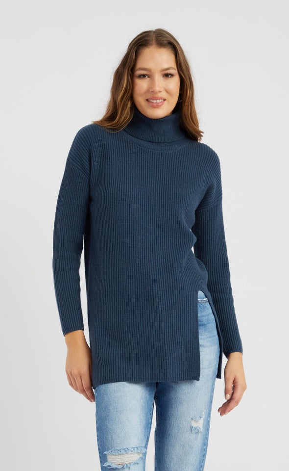Roll Neck Front Split Tunic Ink