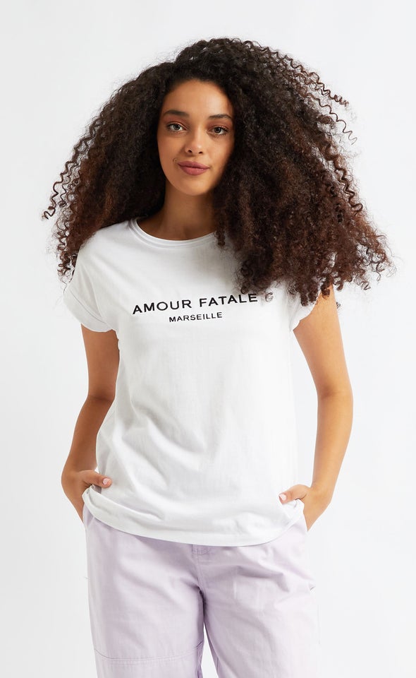 Jersey Amour Fatale Print Tee White