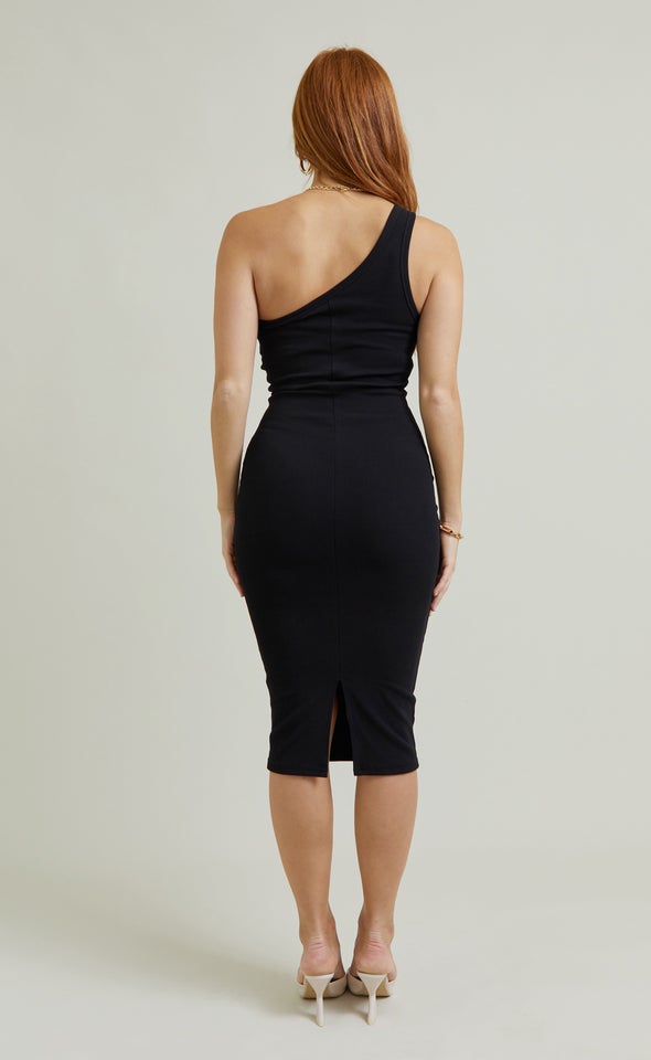 Jersey Asymmetric Midi Dress Black