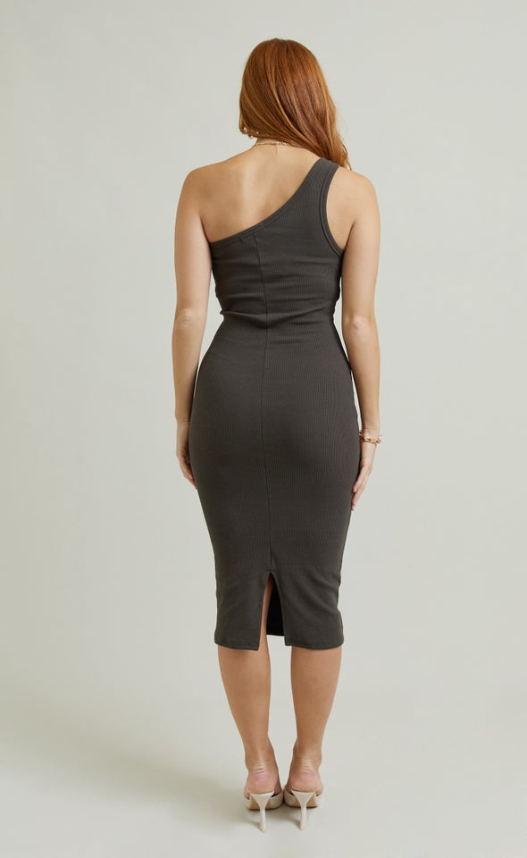 Jersey Asymmetric Midi Dress Khaki