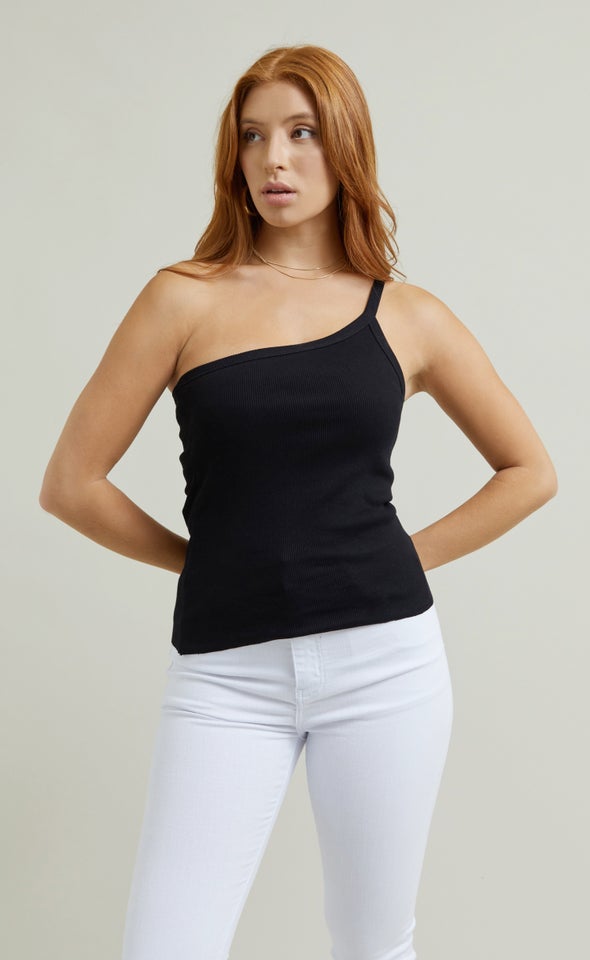 Jersey Asymmetric Top Black