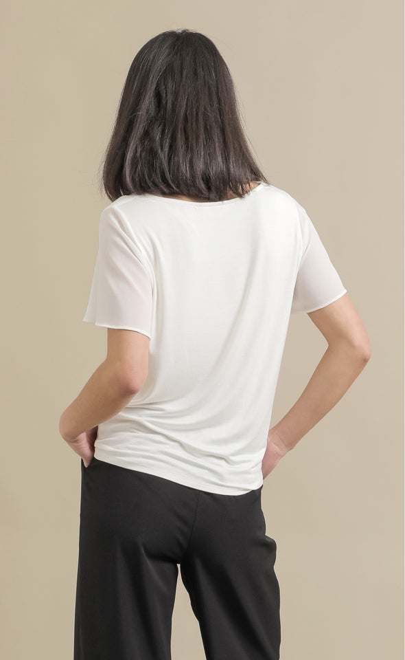 Jersey Back Cowl SS Top Spring White