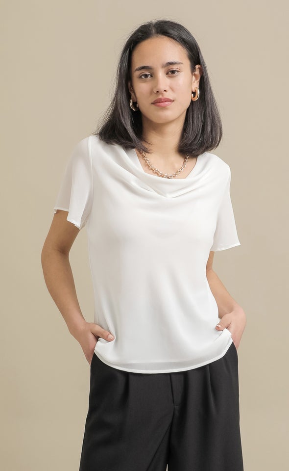 Jersey Back Cowl SS Top Spring White