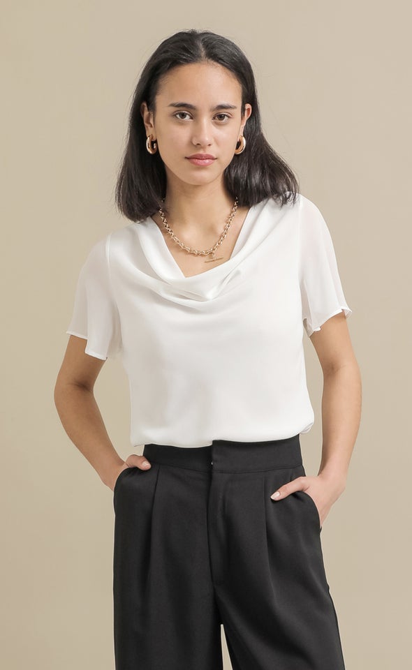 Jersey Back Cowl SS Top Spring White