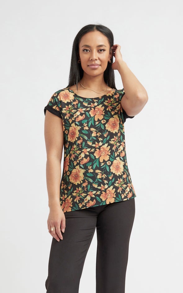 Jersey Back Floral Top Black/yellow Floral