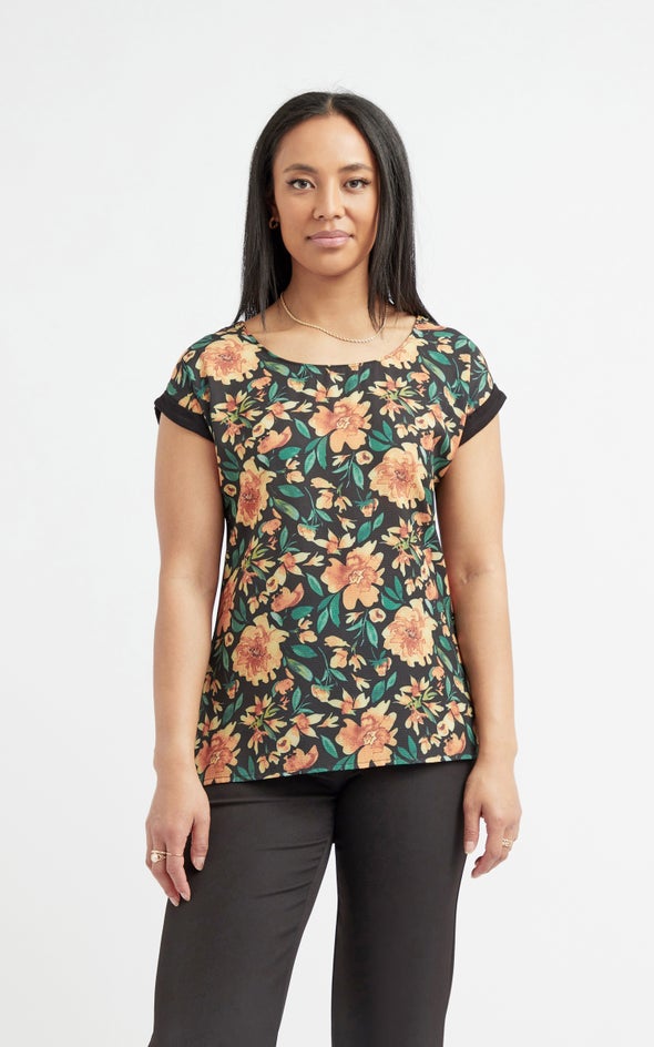 Jersey Back Floral Top Black/yellow Floral