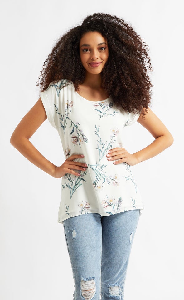 Jersey Back Floral Top Cream Floral