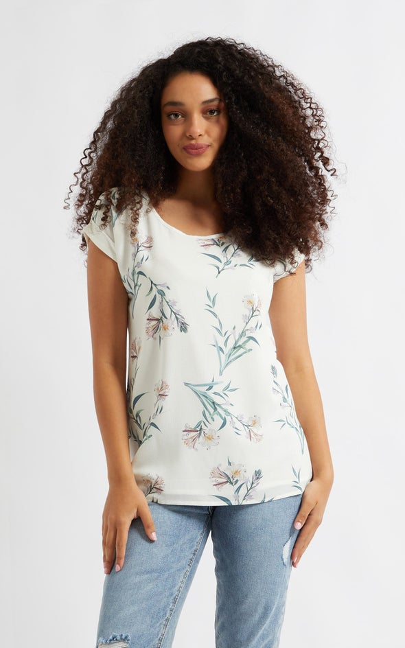 Jersey Back Floral Top Cream Floral