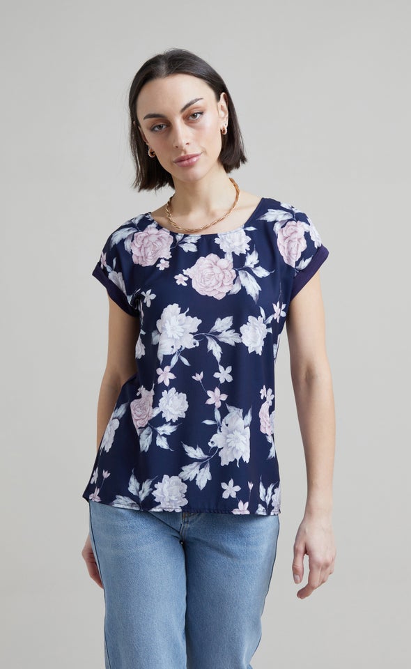 Jersey Back Floral Top Navy/blush Floral