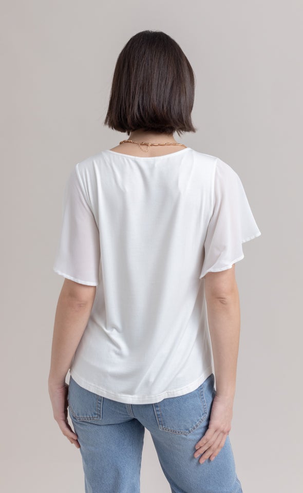 Jersey Back Flutter Sleeve Top Spring White