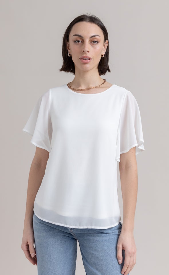 Jersey Back Flutter Sleeve Top | Pagani