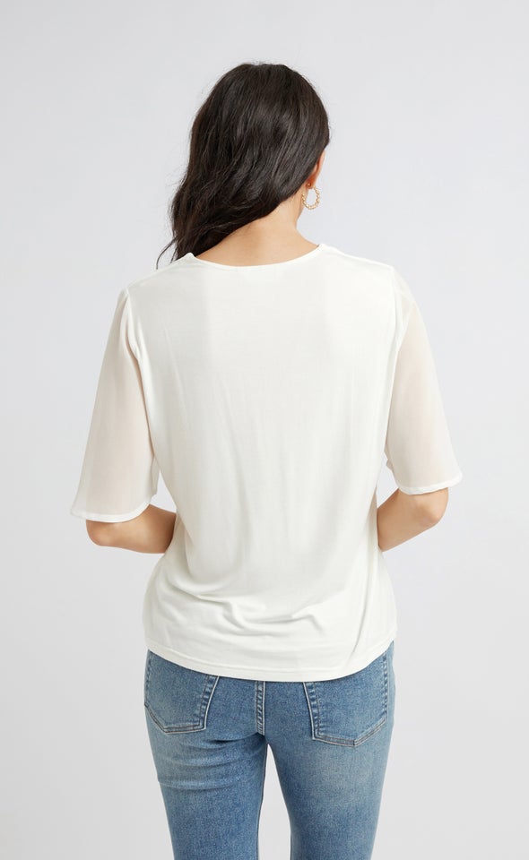 Jersey Back Flutter Sleeve Top Winter White