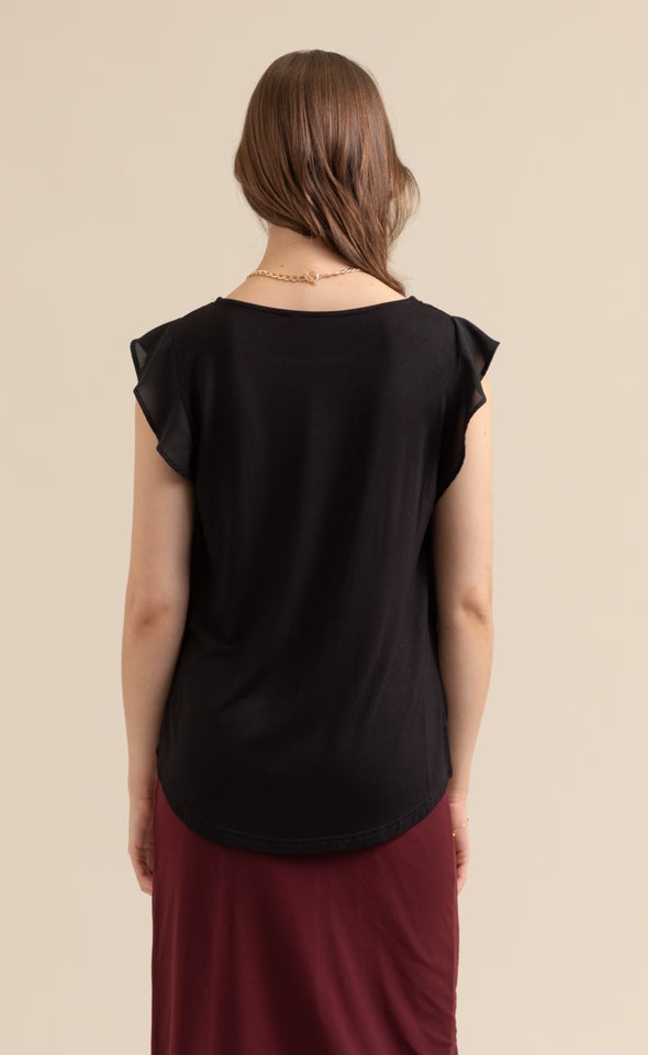 Jersey Back Frill Sleeve Top Black