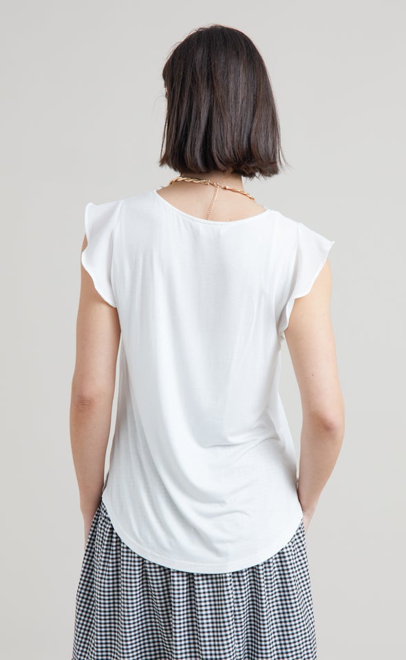 Jersey Back Frill Sleeve Top Spring White