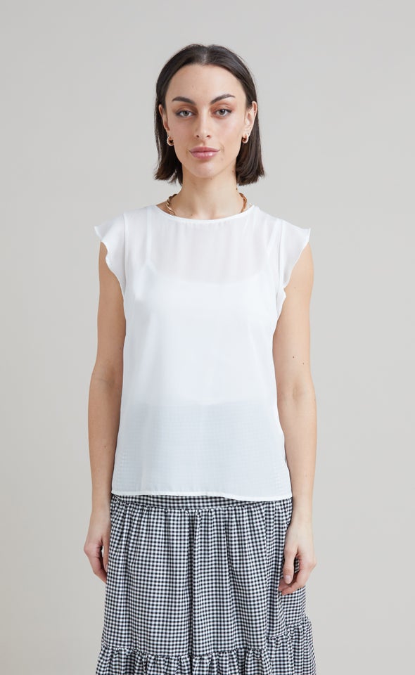 Jersey Back Frill Sleeve Top Spring White