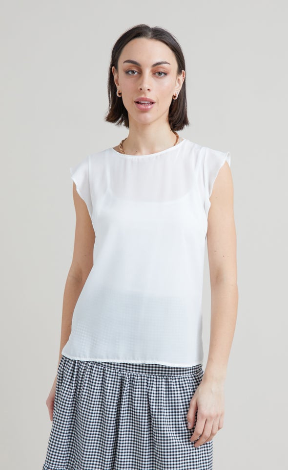 Jersey Back Frill Sleeve Top Spring White