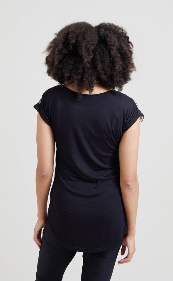 Jersey Back Gingham Top Black/gingham