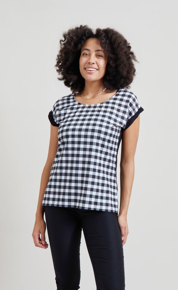 Jersey Back Gingham Top Black/gingham