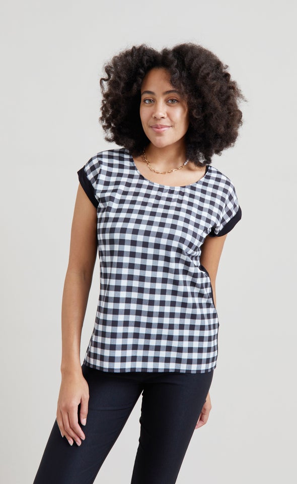 Jersey Back Gingham Top Black/gingham
